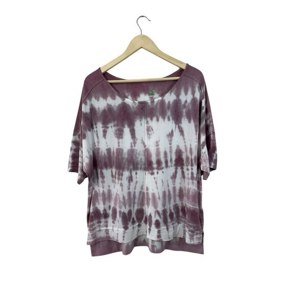 Green Tea X-Large Top Tie Die Short Sleeve Dolman Oversized Fit Pullover Womens - Picture 1 of 13